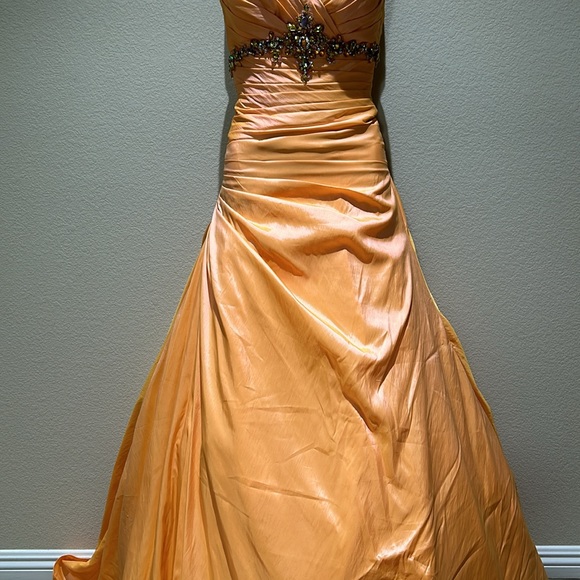 Tiffany Designs Peach Crystal Prom/Pageant Dress - Picture 5 of 16